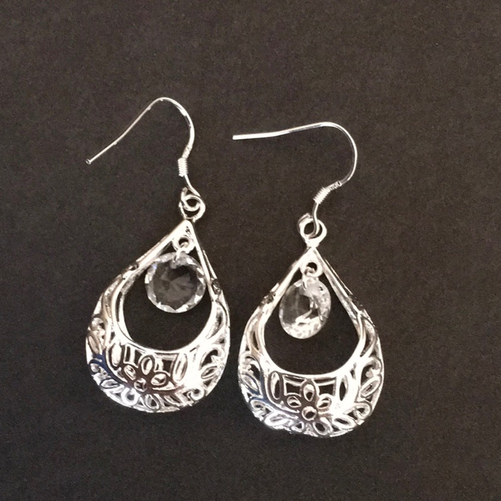 Silver plated rhinestone earrings