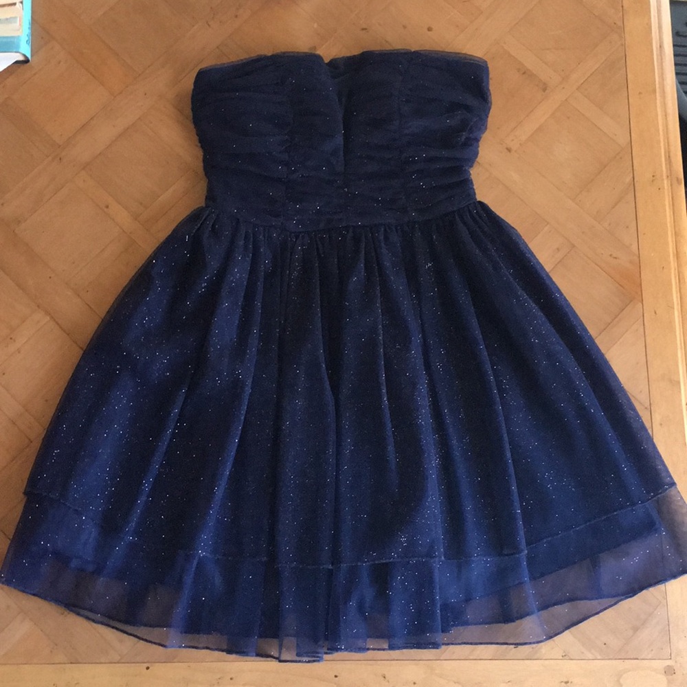 Strapless Navy Blue Sparkly Dress