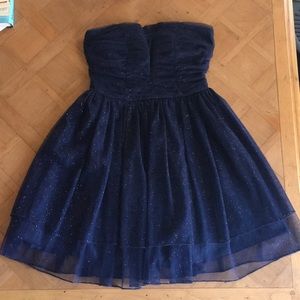 Strapless Navy Blue Sparkly Dress