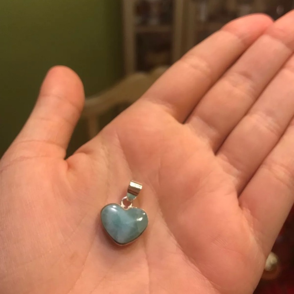 925 Sterling Silver Natural Larimar Heart Pendant