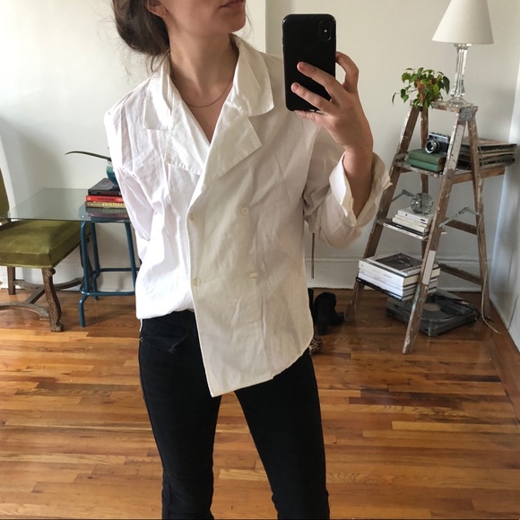 Vintage White Double Breasted Button Down Blouse - Picture 2 of 4