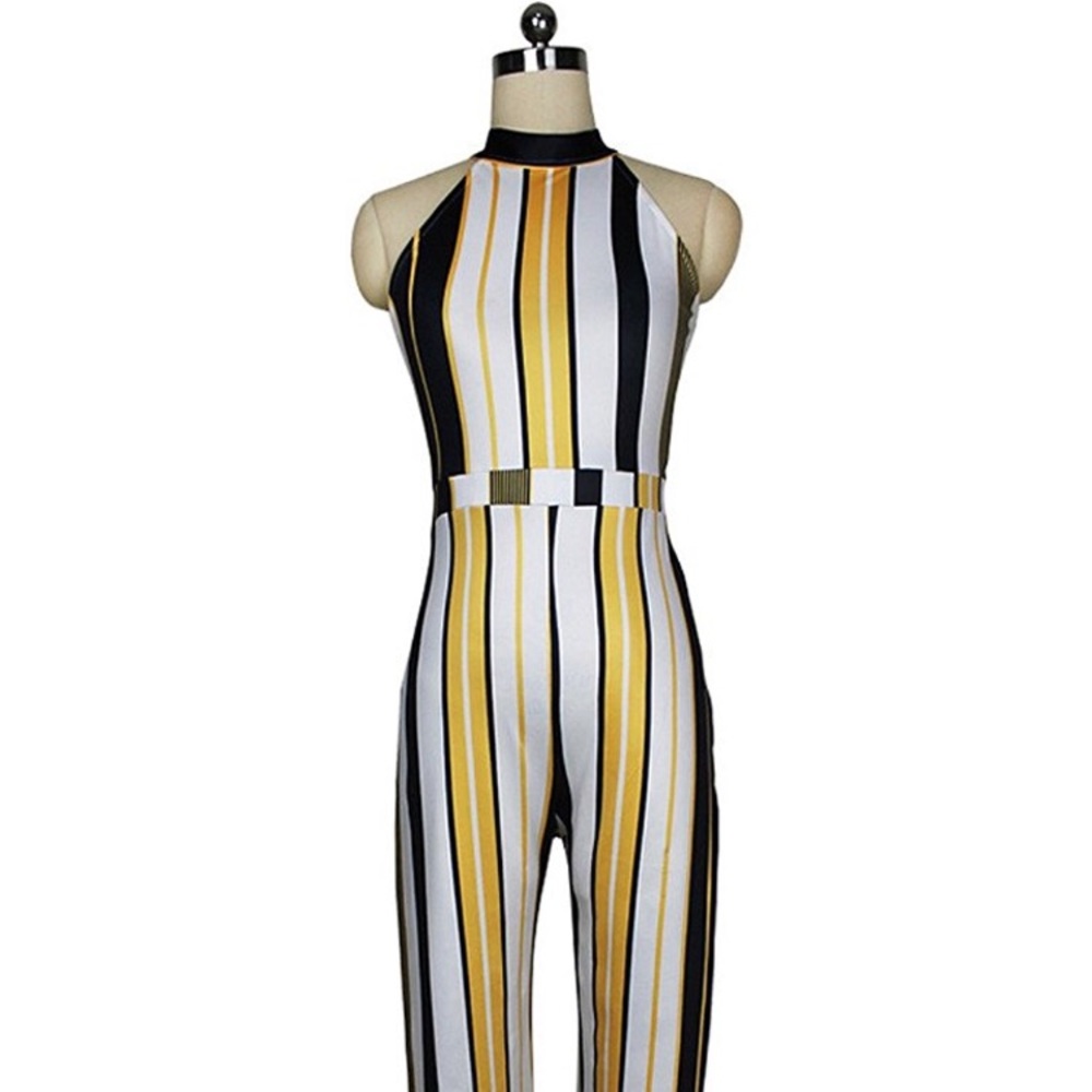 Women's Stripe Sleeveless Wide Leg Pants Jumpsuit