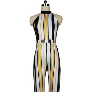 Women's Stripe Sleeveless Wide Leg Pants Jumpsuit