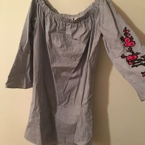 Striped white and grey spaghetti strap dress