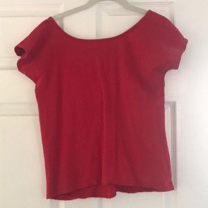 Red backless shirt