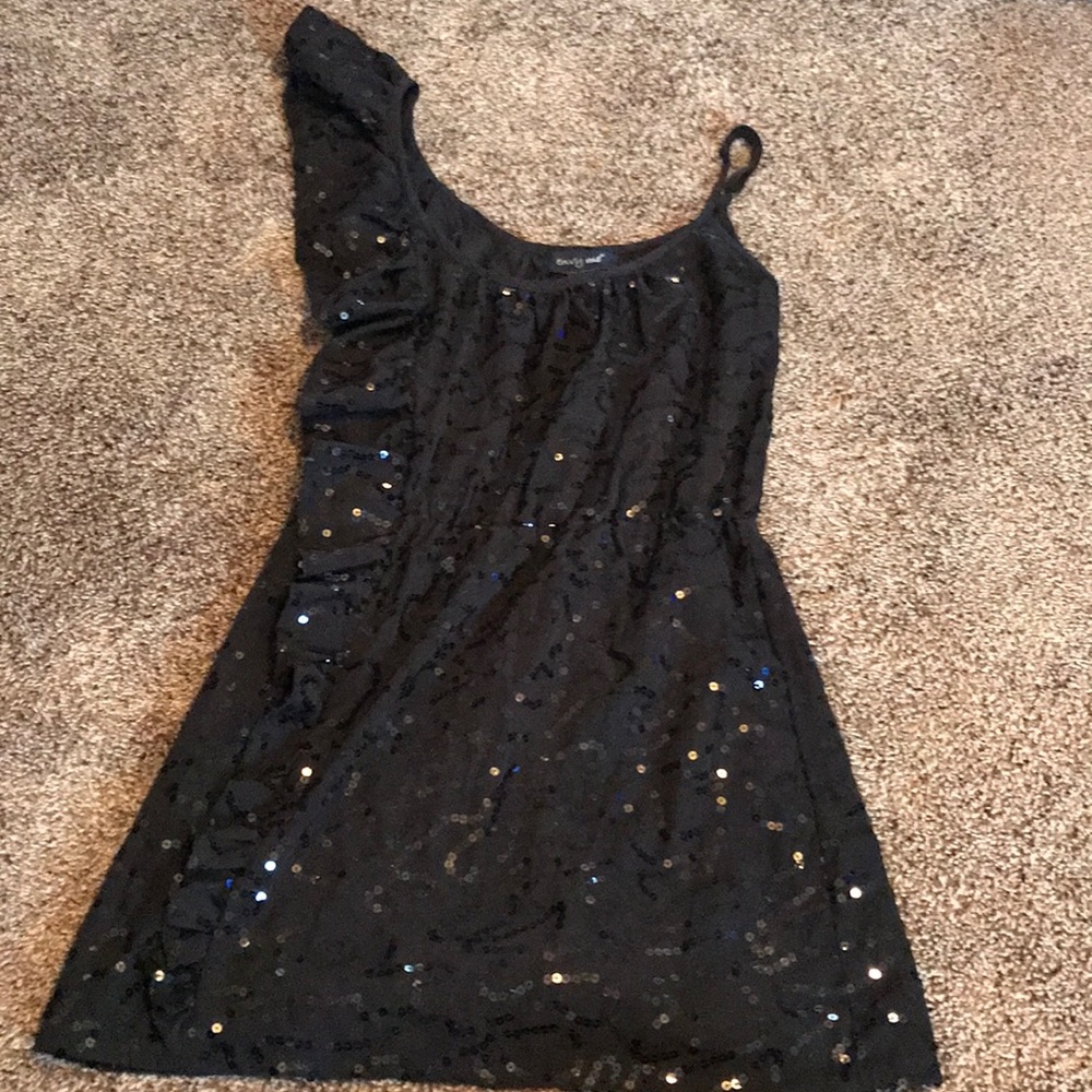 Black sequin one shoulder top