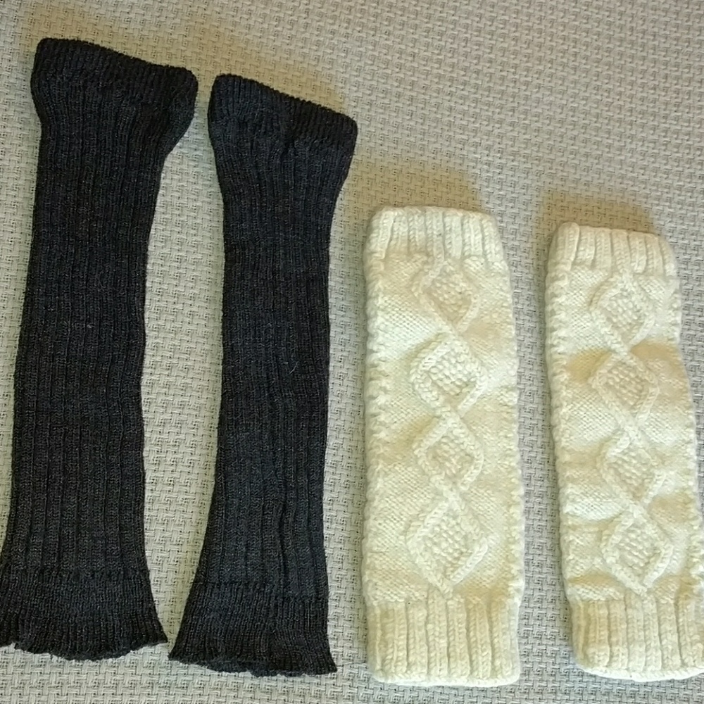 White and Grey Knit Leg Warmers