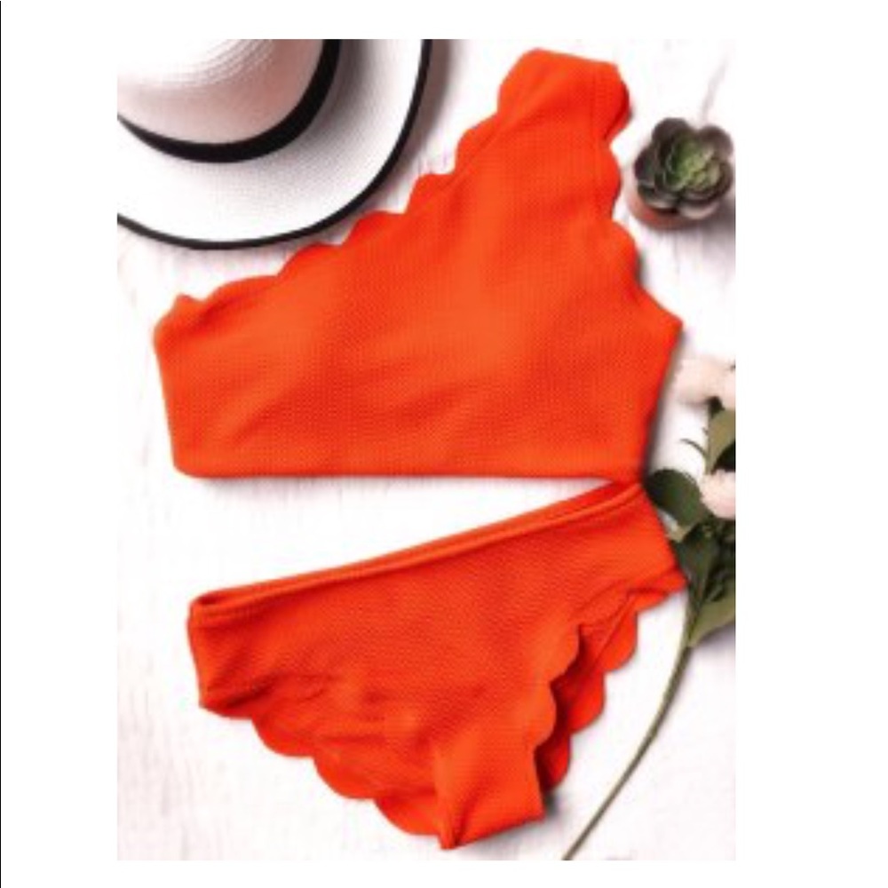 Neon orange scalloped bikini