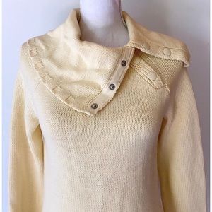 Gap Pull Over Knit Sweater Split Neckline Ivory