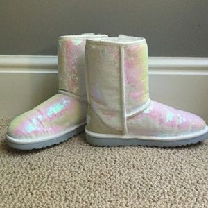 White sequin UGGs