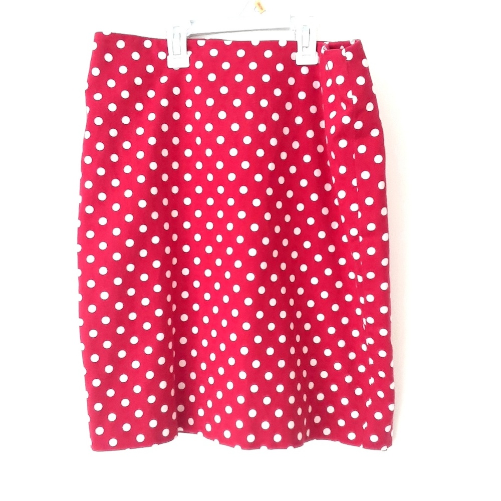 Talbots Red Polka Dot Skirt w Modest Slit & Zipper