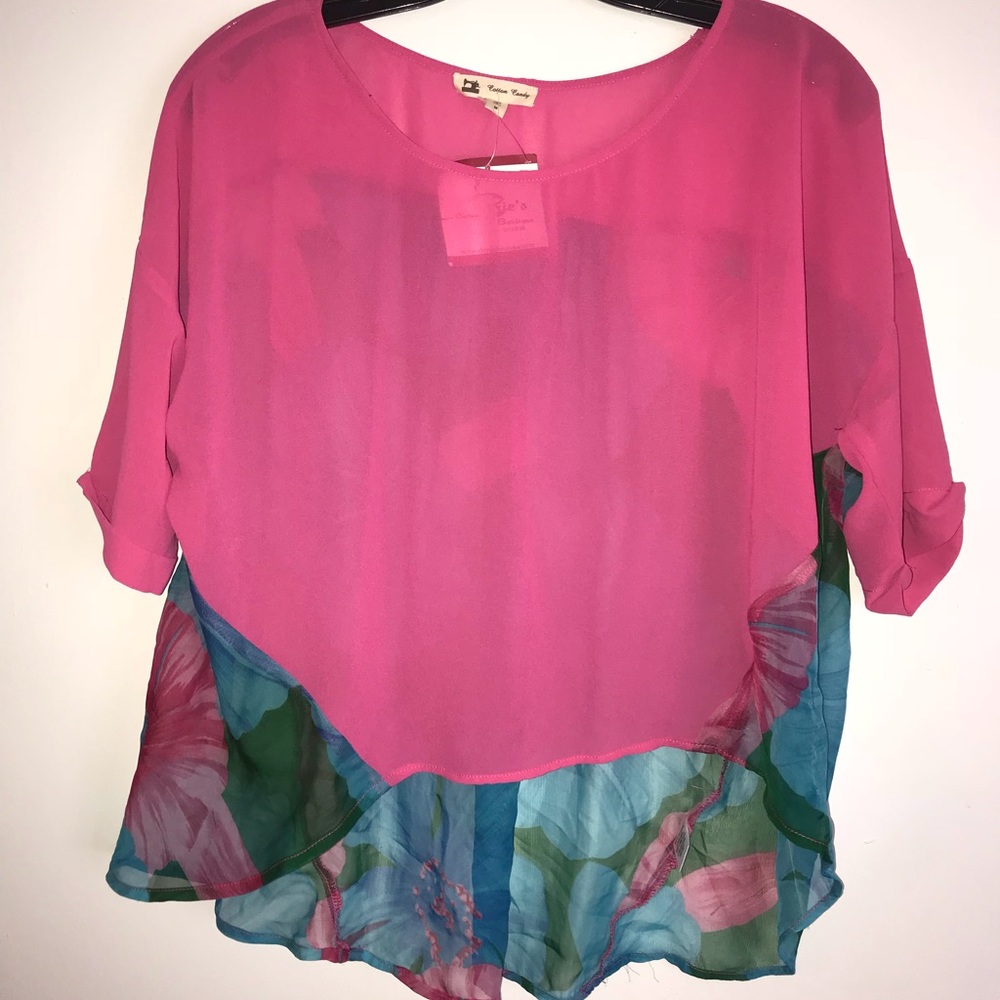 Cotton Candy 🍬 Flowered Hi Low Short Sleeve Top