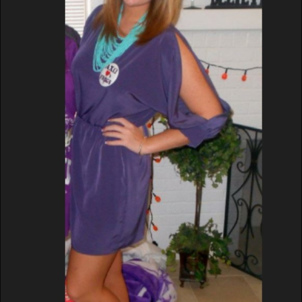 Cute Glam purple dress with slit sleeves and back!