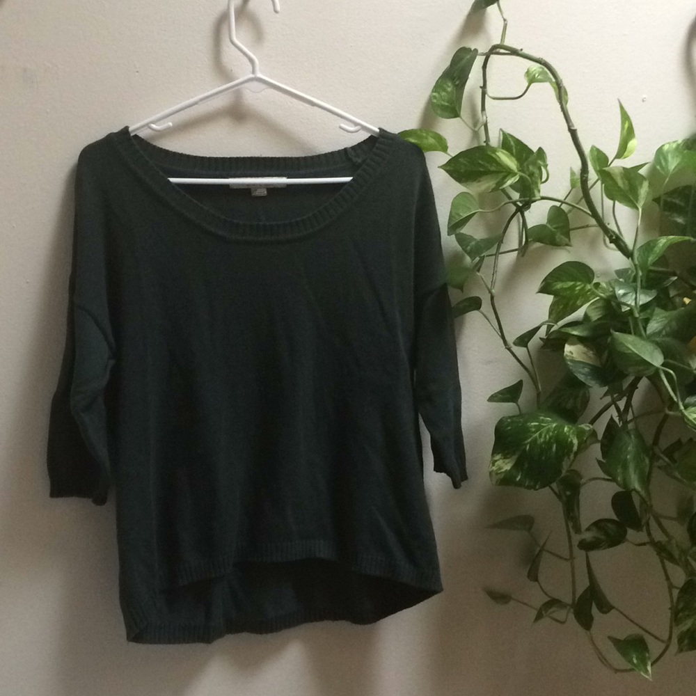 Dark green sweater, cropped in front long in back