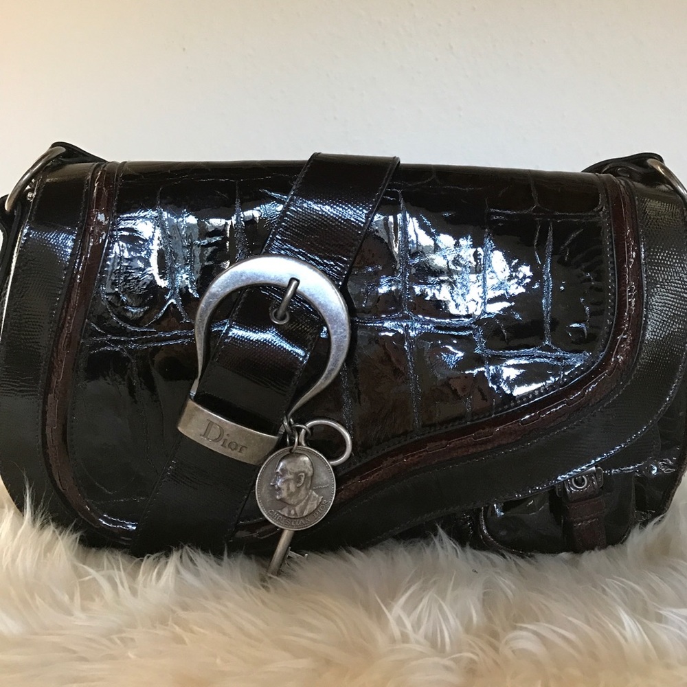 Christian Dior Croc Patent Leather Satchel.