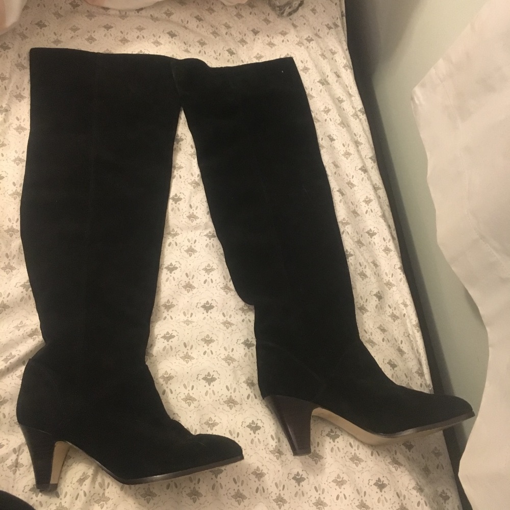 Black suede thigh high boots