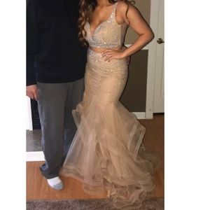 Nude Prom Dress with Iridescent rhinestones