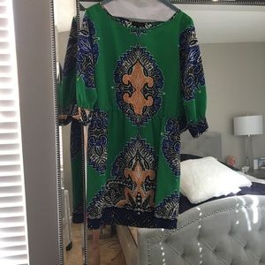 Glam Apparel green multicolored slit sleeve dress