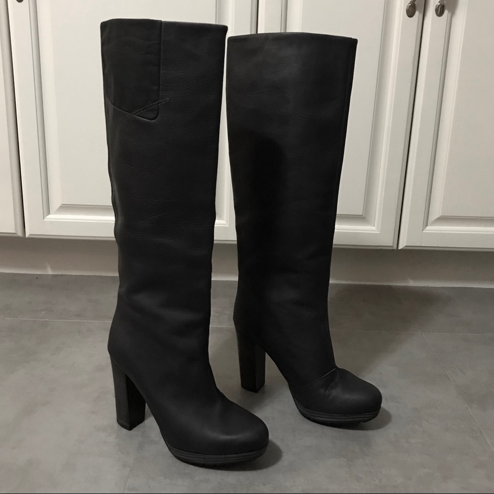 SOLD G-star Raw Knee-Hi Black Leather Heeled Boots