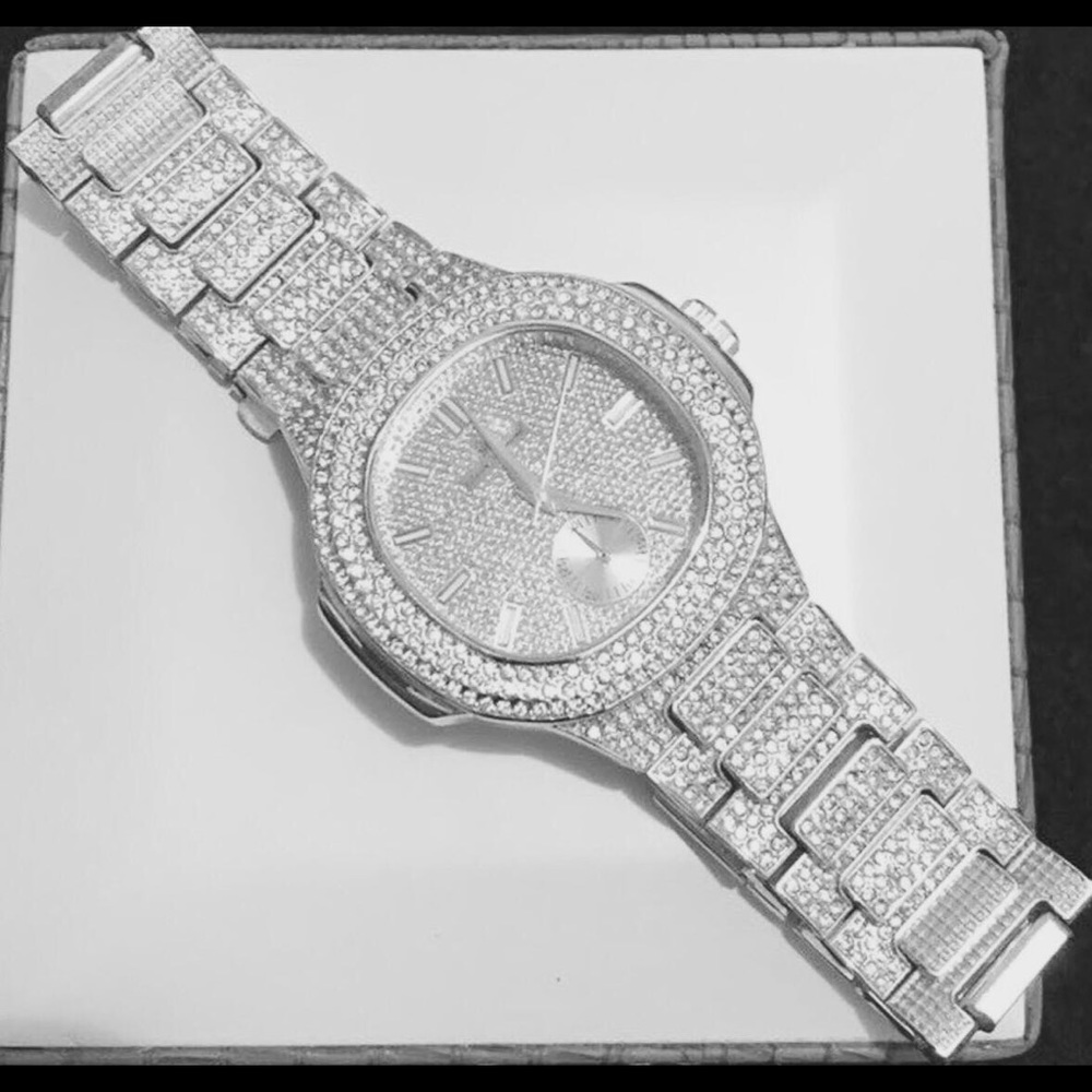 Men’s Silver Finished Lab Diamond Watch - Picture 3 of 3