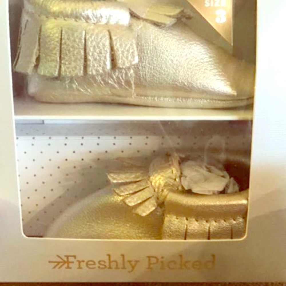Freshly picked size 3 gold moccasins