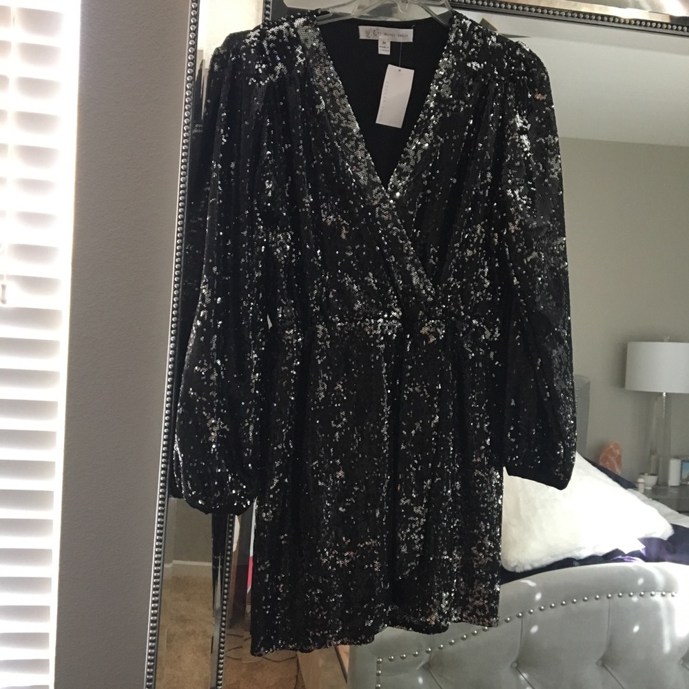 Honey Belle black sequined long sleeve dress