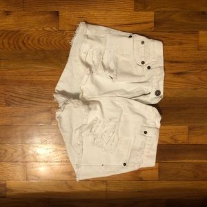 White jean high waisted shorts