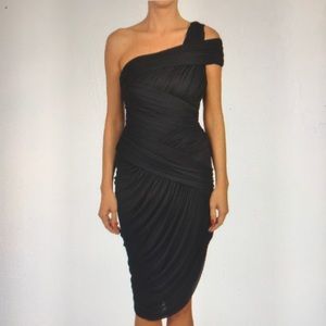 Halston Heritage One Shoulder Chiffon Jersey Dress