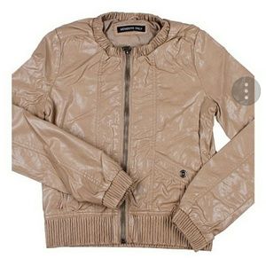 Members Only Tan Faux Leather Bomber Jacket Size M
