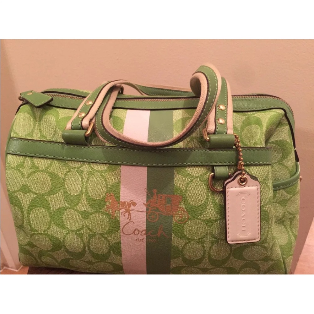 Coach Heritage Signature Striped Satchel Bag