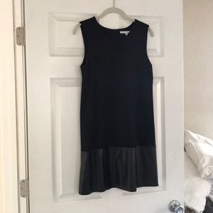 Black leather trim dress
