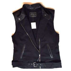 New Lucky Brand Moto Vest w Leather Trim