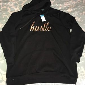 Plus Black Hustle Script Fleece Hoodie