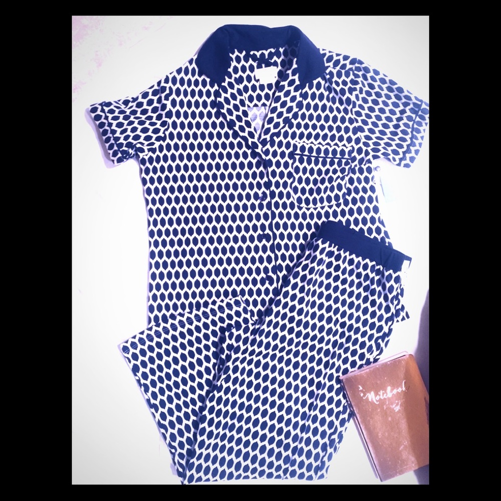 Kate Spade Navy Geo Print Cropped PJ Set Small NWT