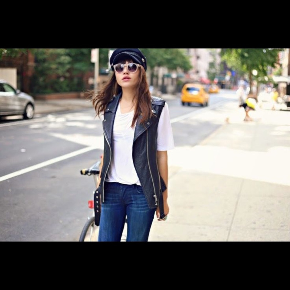VEDA NAVY LEATHER MOTO VEST