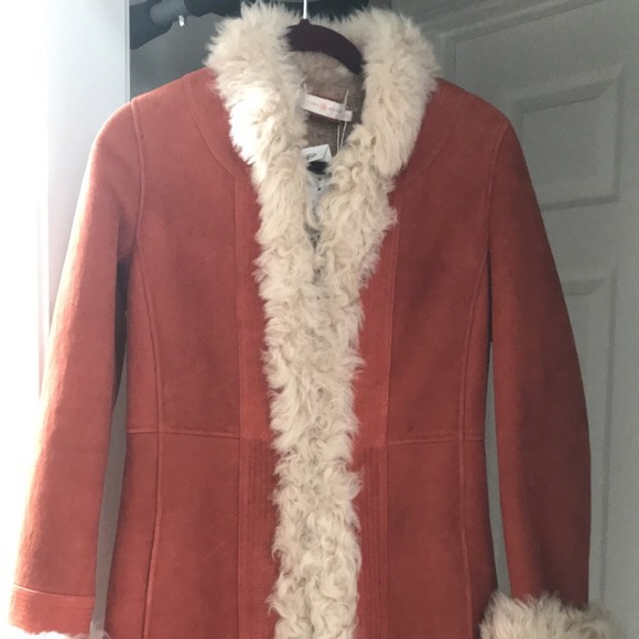 Long Tory Burch leather jacket - crimson orange - Picture 1 of 6