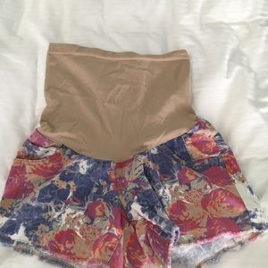 Indigo Blue flower print maternity shorts