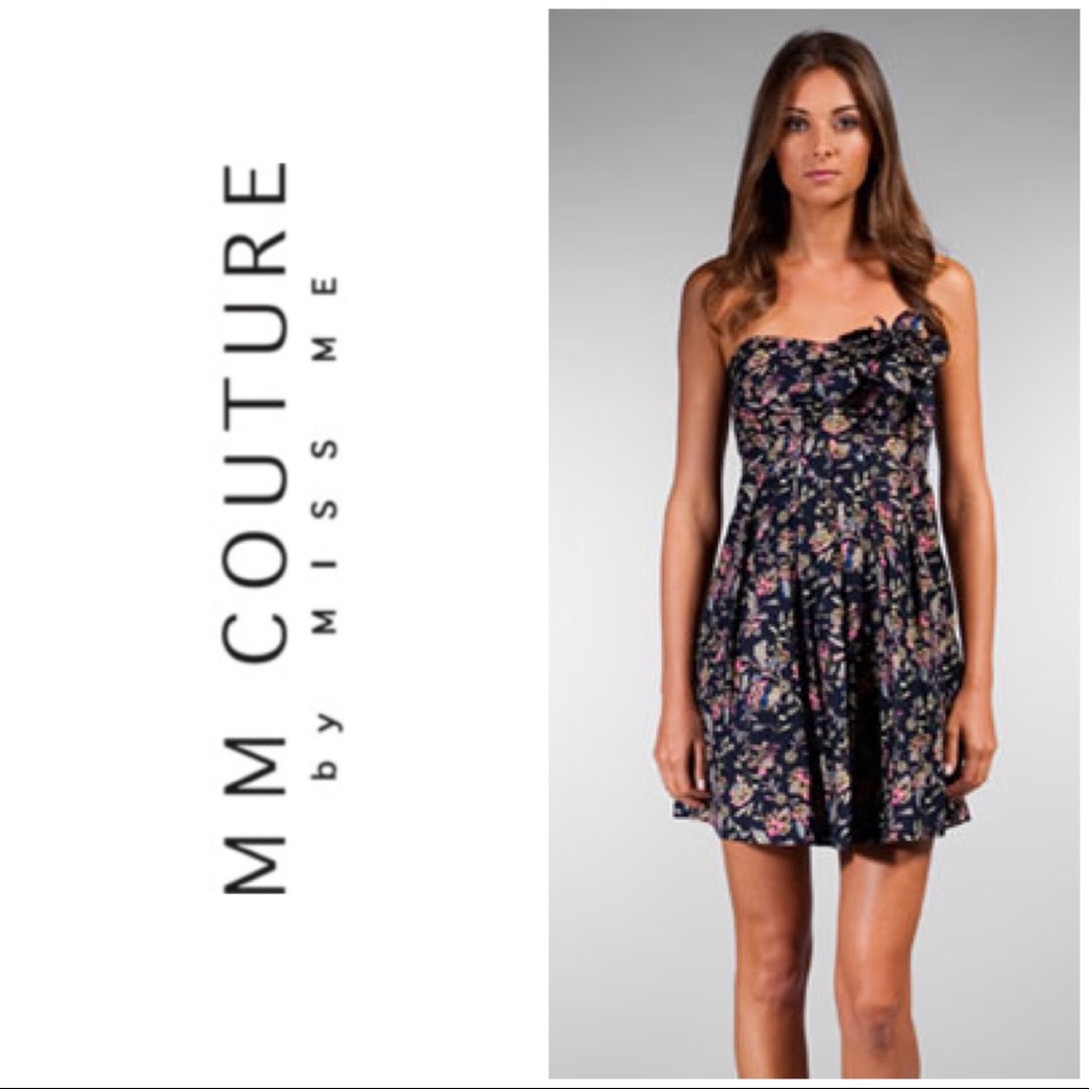 MM Couture Navy Strapless Floral Dress
