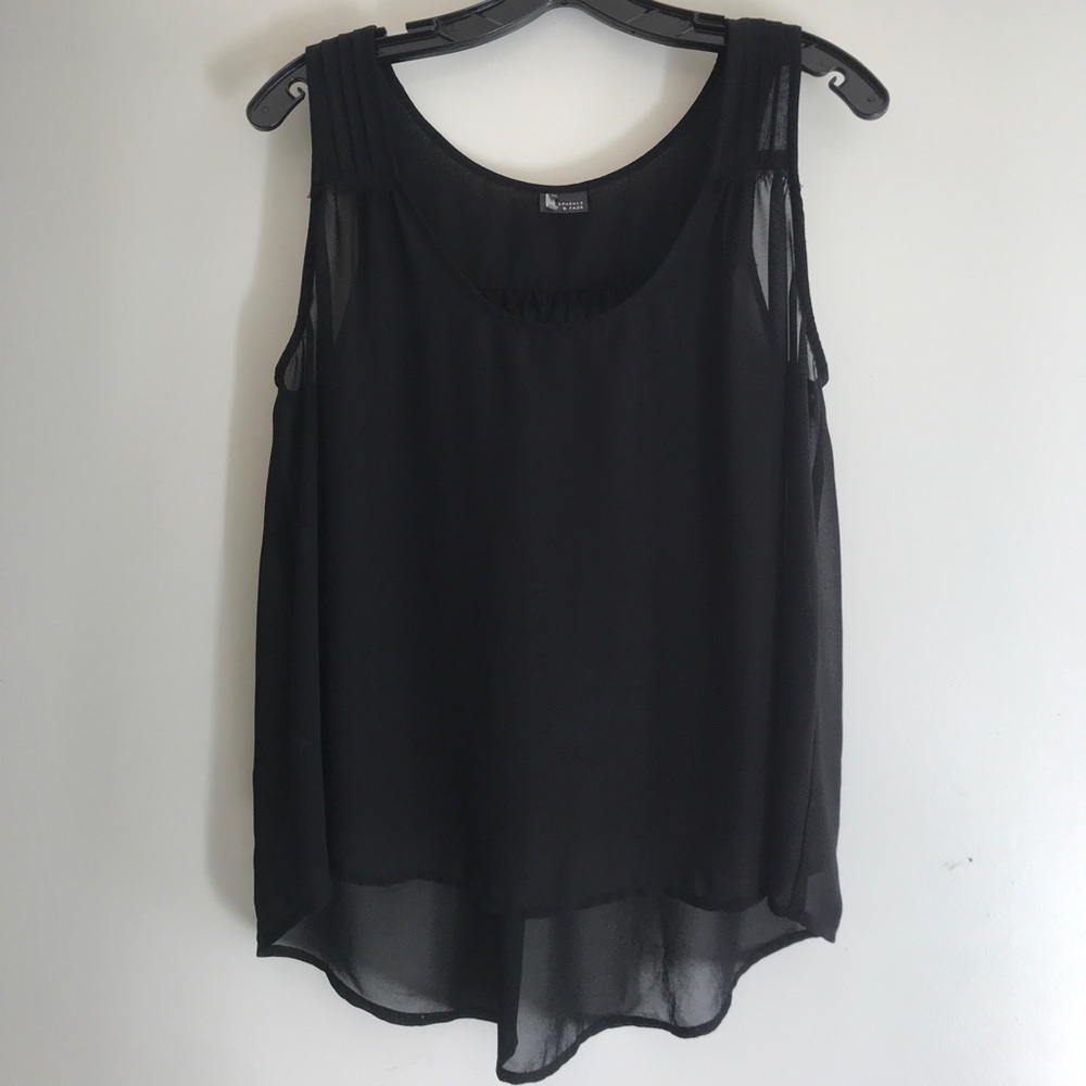 LIKE NEW Sparkle & Fade Sheer Black Tank Top