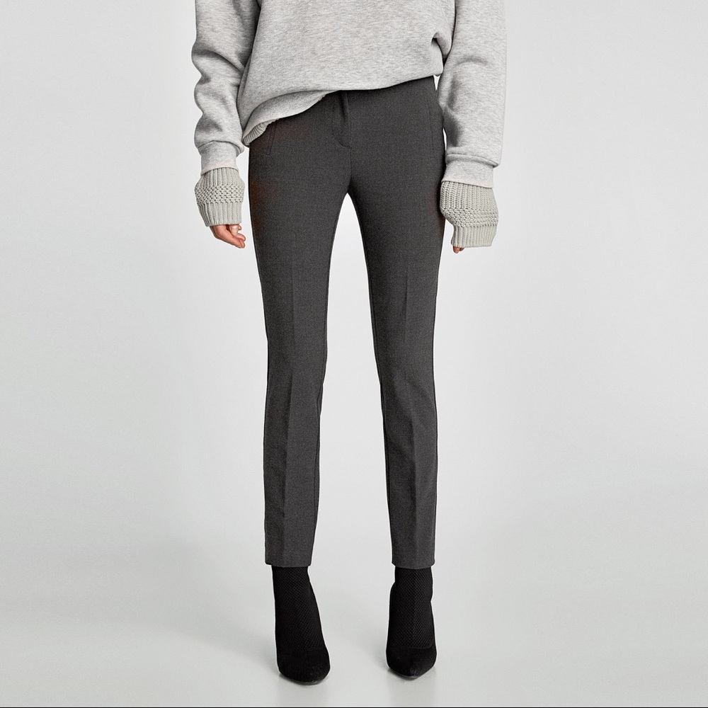 Zara Grey Jaquard Mid-rise Ankle Trouser XL