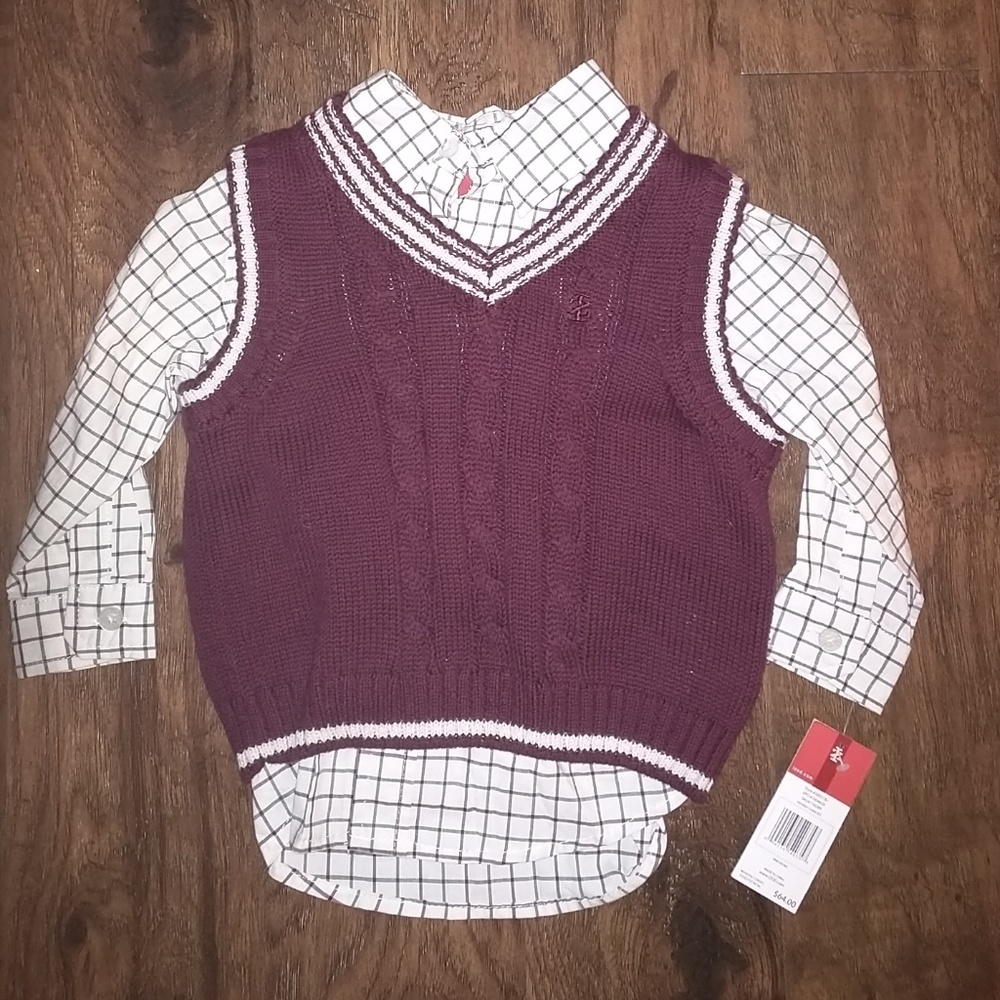 IZOD boys sweater vest w/ button down plaid shirt