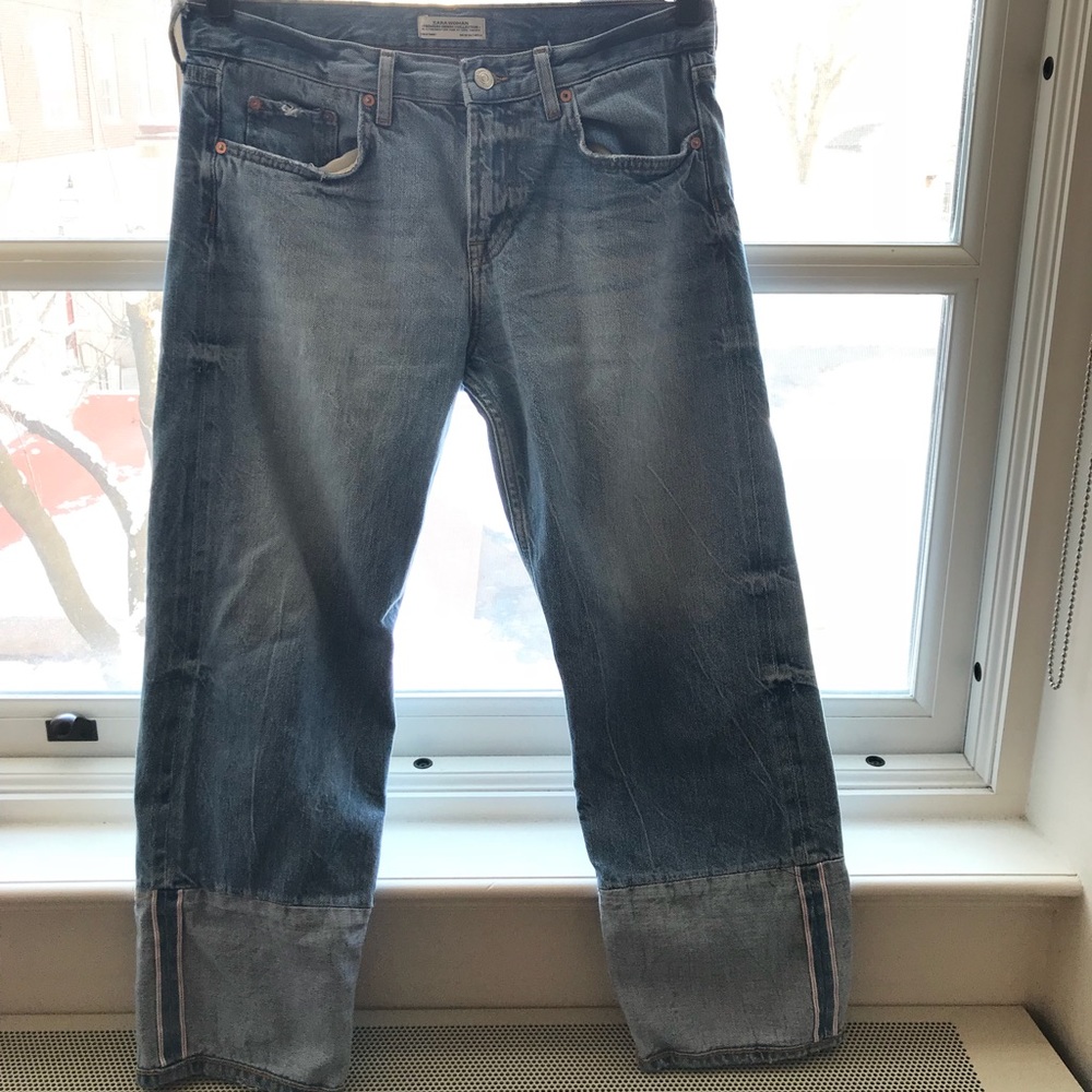 Zara Wide Leg Contrast Cuff Jeans