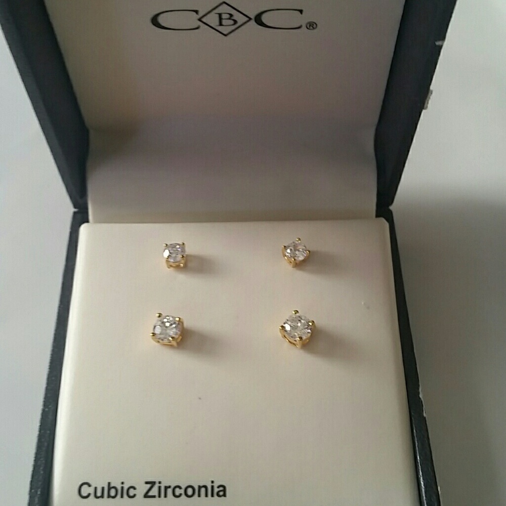 NWOT 2 sets of Cubic Zirconia Stud Earrings