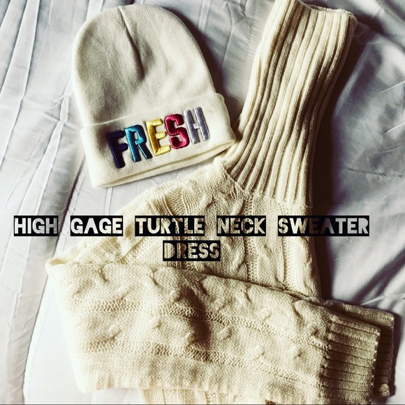 High gage turtle neck sweater dress w/pockets - Picture 3 of 5