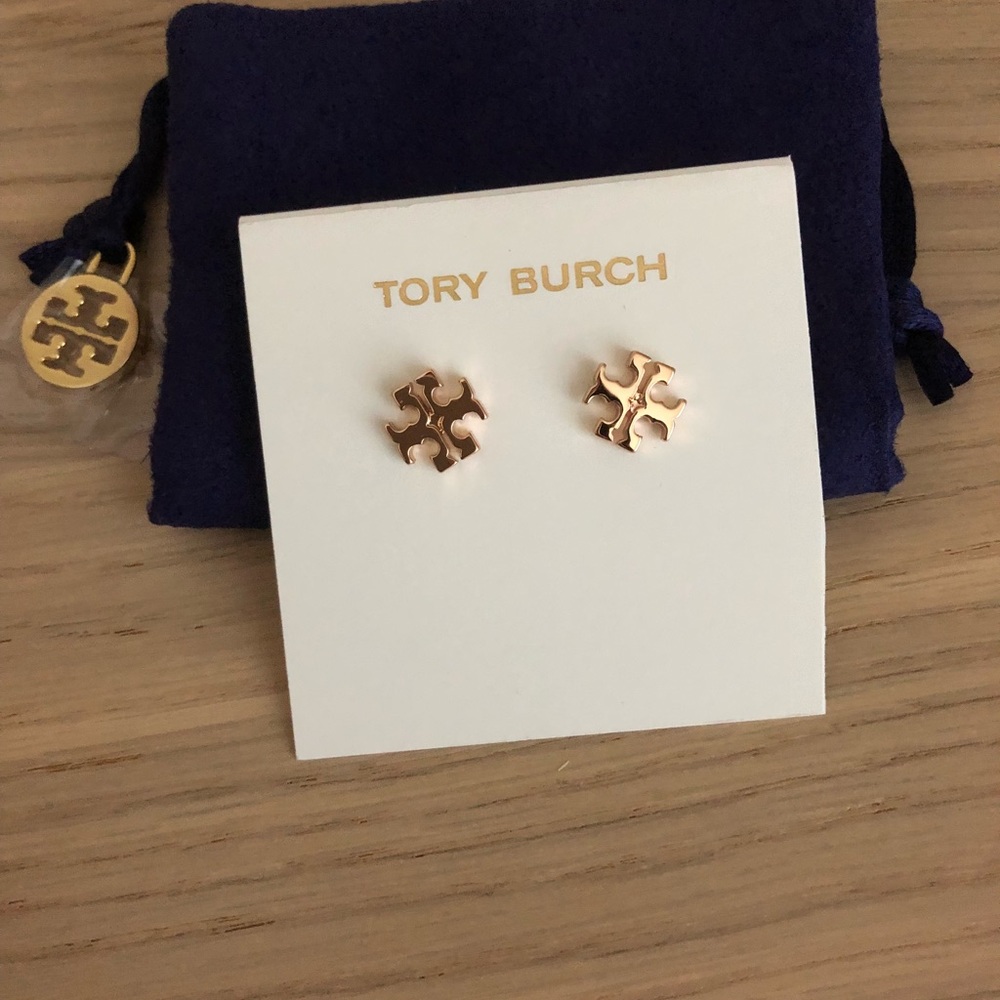 Tory Burch Rose Gold Logo Studs