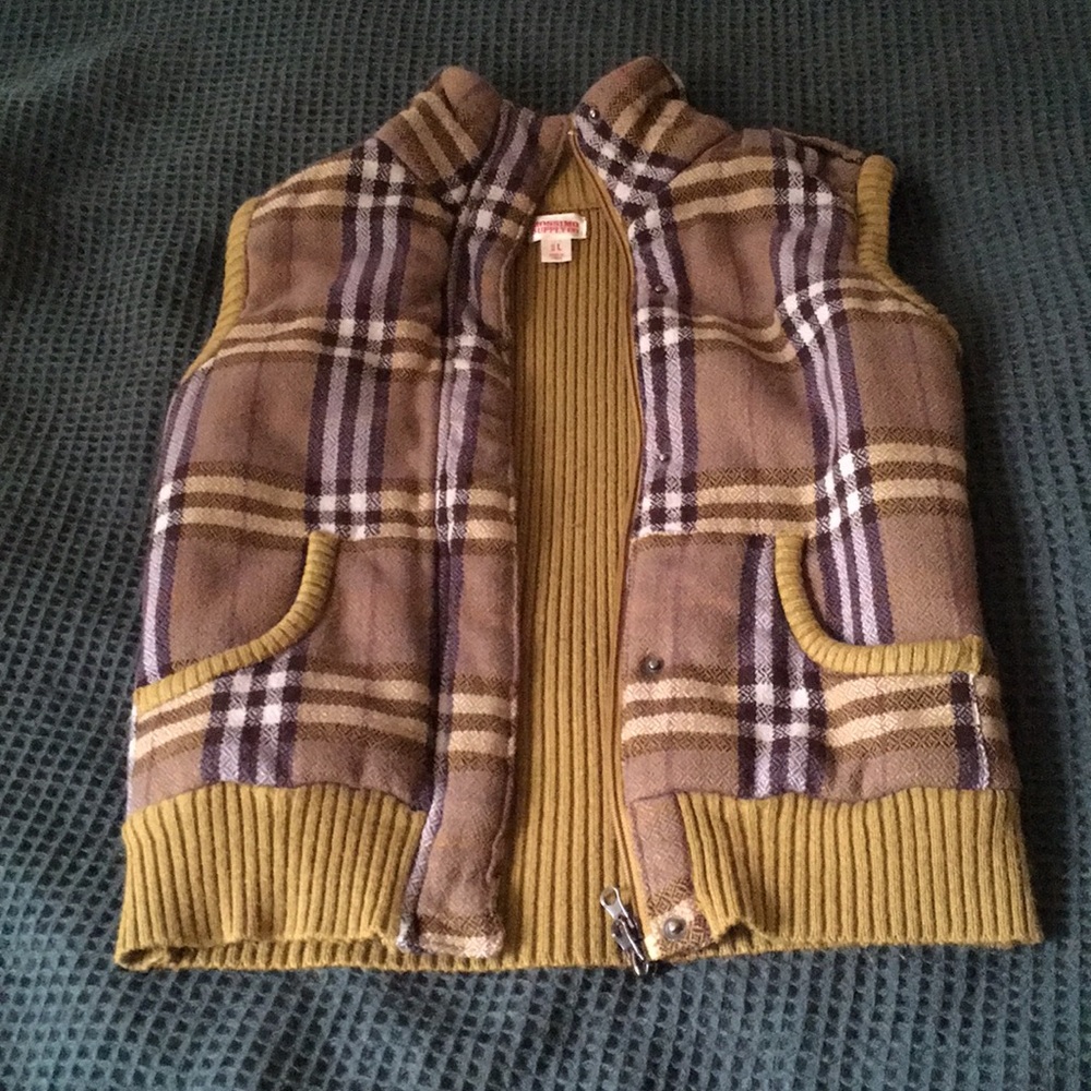 Mustard plaid puffy vest