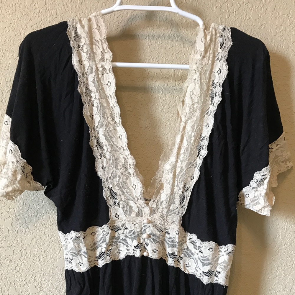 Black Shirt with Lace Trim