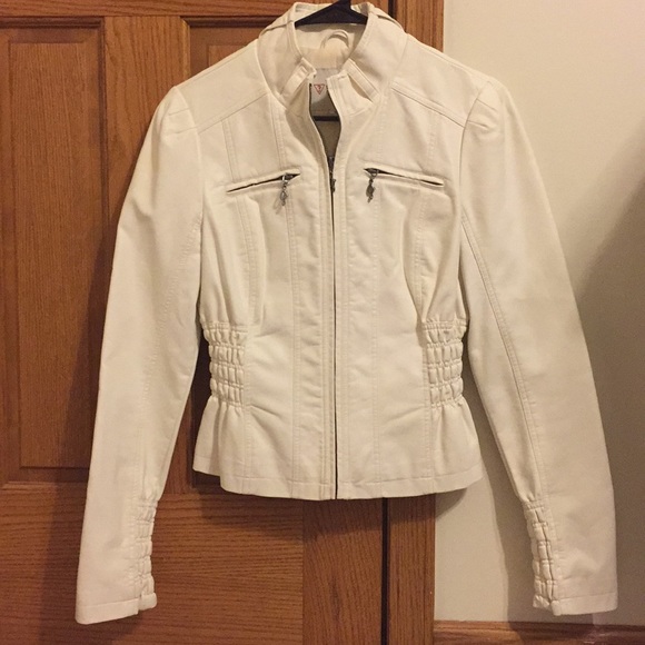 guess cream leather jacket