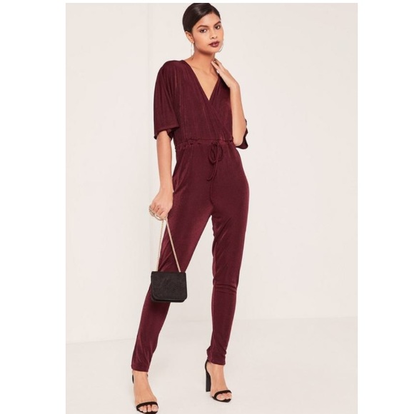 Missguided Pants - Missguided Burgundy Silky Wrap Holiday Jumpsuit 6