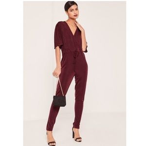 Missguided Burgundy Silky Wrap Holiday Jumpsuit 6